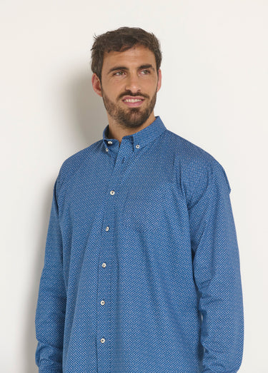 Chemise fantaisie manches longues coton Bleu