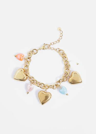 Bracelet breloques cœurs acier inoxydable Dore