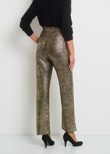 Pantalon en maille imprimée métallisée Animalier