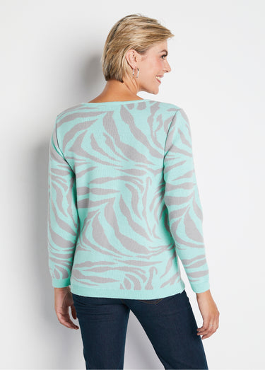 Pull doux jacquard zèbre col rond Onyx gris