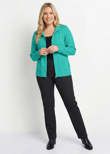 Gilet zippé uni mi-long maille épaisse Emeraude