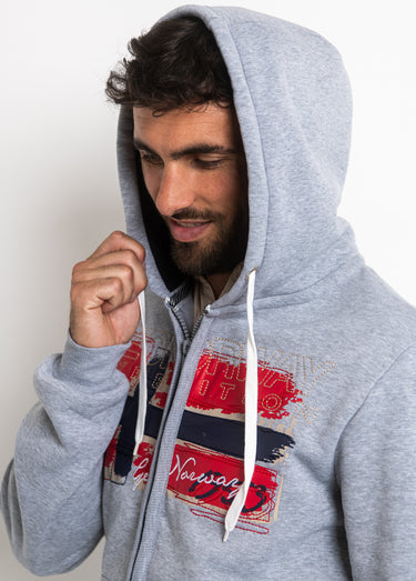 Sweat à capuche zippé poche kangourou Gris/Marine