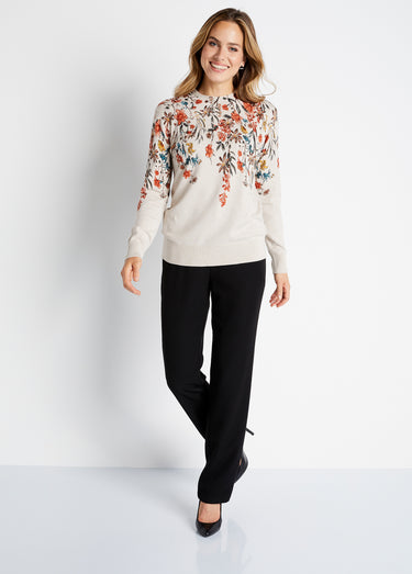 Pull imprimé avec strass col montant Fond Beige