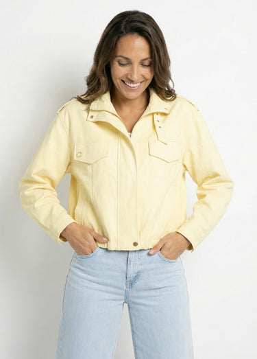 Blouson motard en simili cuir pastel Jaune Clair