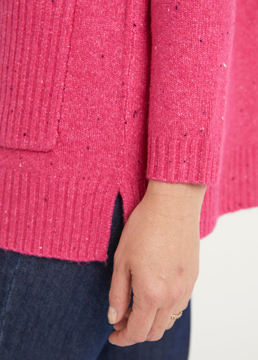 Pull-tunique chaud moucheté col roulé Fuchsia