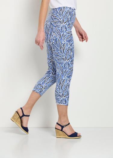 Legging court taille élastiquée coton Imprime/Bleu