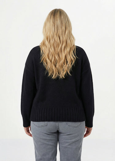 Pull col V avec broderies fleurs Noir