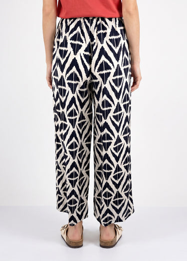 Pantalon large imprimé ethnique losanges Marine/Ecru