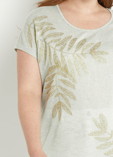 T-shirt col rond maille flammée motif doré Sauge