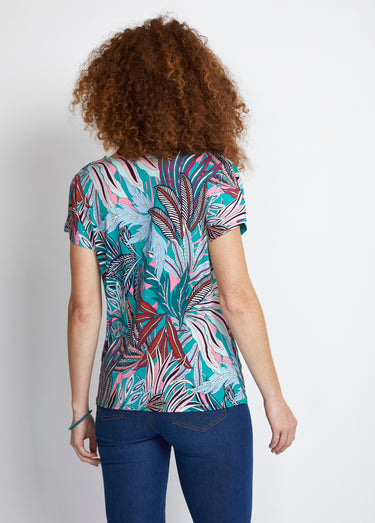 Tee-shirt manches kimono effet blousant Vert/Rose