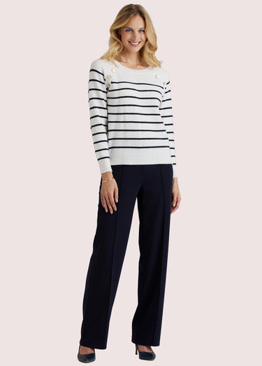 Pull marinière manches longues rayé Ecru/Marine
