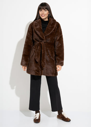 Manteau en fausse fourrure, col tailleur Chocolat