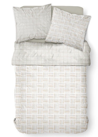 Parure pur coton 240 x 220cm, Carrés Beige