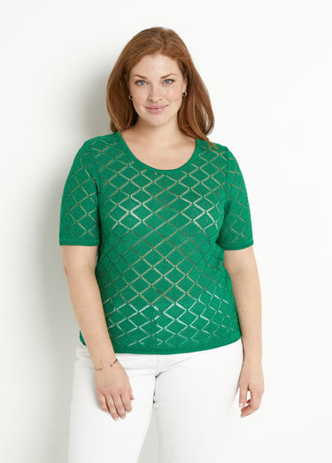 Pull fin court ajouré manches courtes Vert