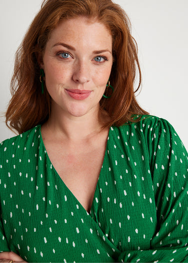 Robe mi longue cache-coeur pois Vert/Blanc