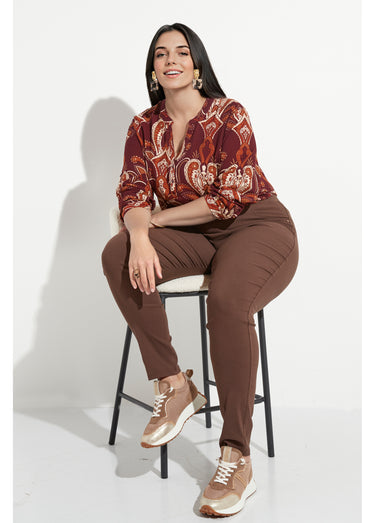 Pantalon extensible taille élastiquée Marron