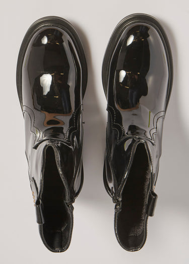 Boots vernies à talon, détails western Noir