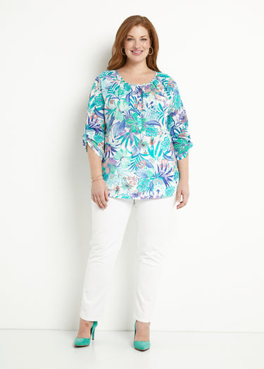 Tunique ample voile imprimé coton manches 3/4 Multicolore