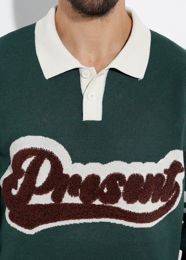 Pull col polo message maille bouclette Vert