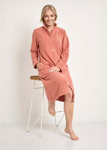 Peignoir polaire col montant long 115cm Terracotta