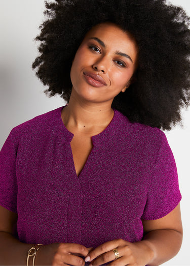 Robe courte évasée maille brillante Rose