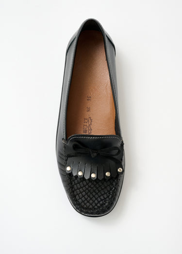 Mocassins compensés cuir patte frangée Noir
