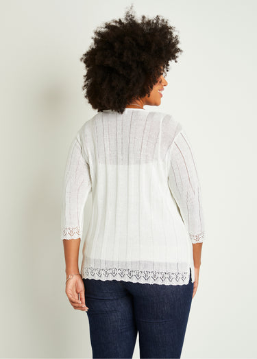 Cardigan boutonnée long ajouré Blanc