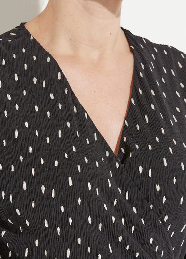 Robe courte cache-coeur imprimé pois Noir/Ecru