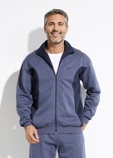 Veste de détente zippée molleton coton bicolore Bleu Grise/Marine