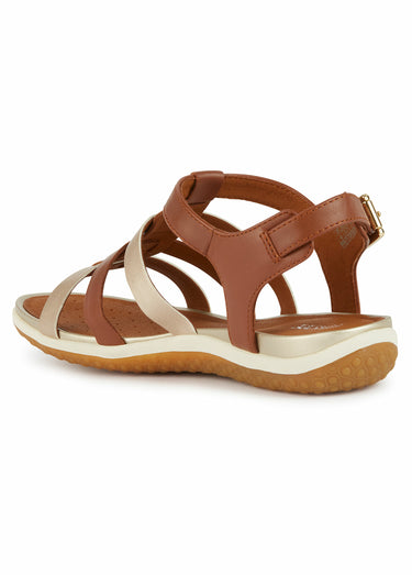Sandales ouvertes compensées en cuir Cognac/Doré