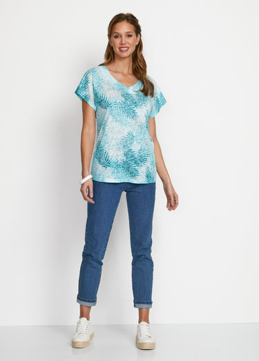 T-shirt imprimé court maille dévorée Emeraude