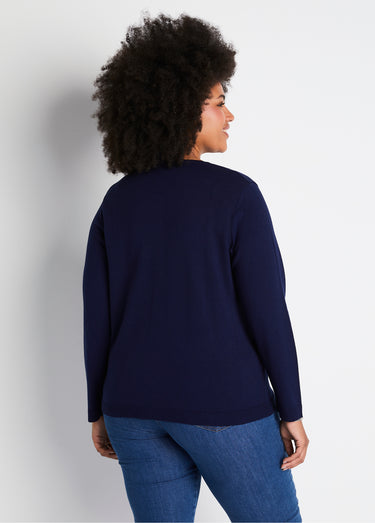 Gilet cardigan boutonné court uni Marine