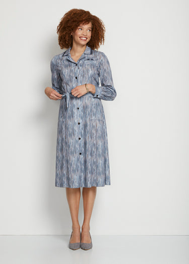 Robe mi-longue boutonnée imprimée Gris