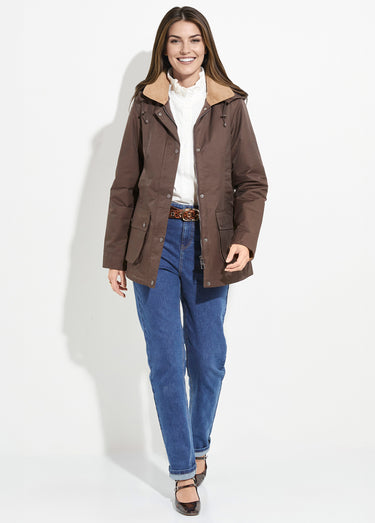 Veste déperlante courte avec col velours Chocolat/Camel