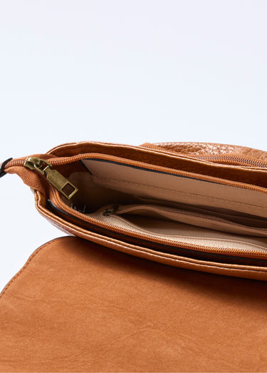 Sac besace simili cuir avec bandoulière Camel