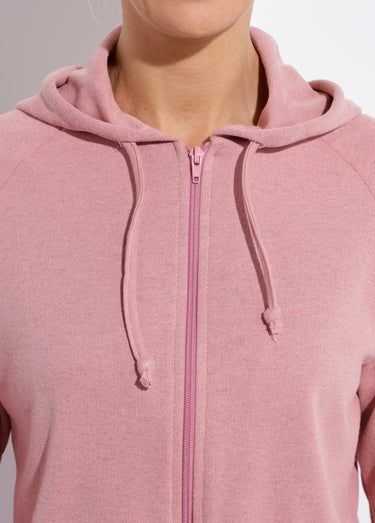Sweat zippé à capuche molleton gratté Rose
