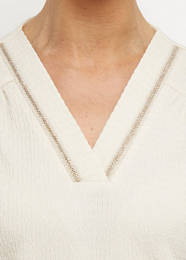 Tunique texturée, encolure V avec galon Beige