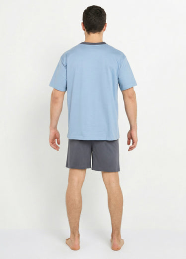 Pyjama short coton bicolore Bleu