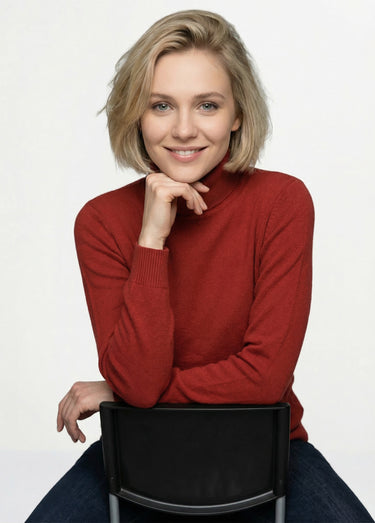 Pull doux col roulé manches longues Rouge