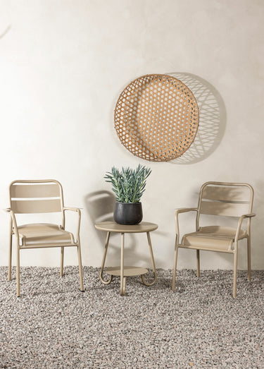 Set 2 Fauteuils + Table basse en alu Beige