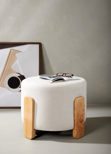 Pouf en tissu avec piètement en bois Beige