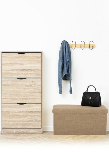 Grand pouf de rangement en toile de jute Beige