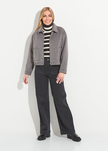 Blouson zippé tissu bouclette uni Gris