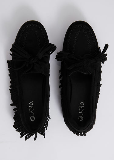 Mocassins avec franges et nœud pompons Noir