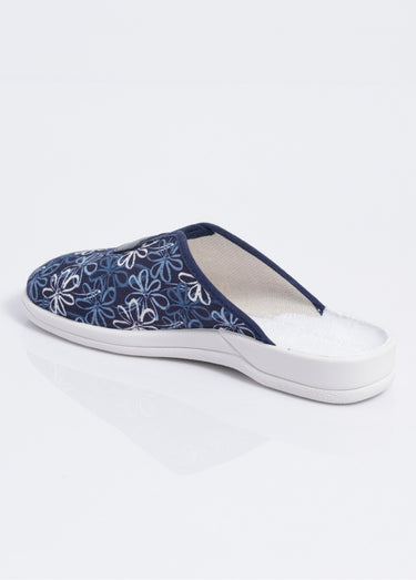 Chaussons mules grande largeur élastiqués Marine