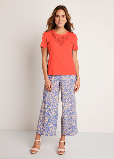 T-shirt court brodé manches courtes Orange