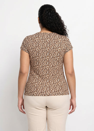 T-shirt court extensible dentelle Fond Camel