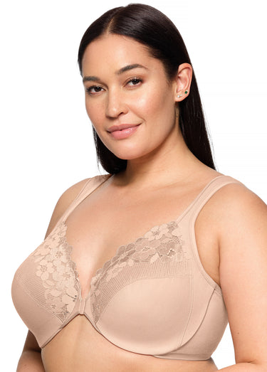 Soutien-gorge WonderWire en Coton à Armatures et Fermeture Frontale, Spécial Grandes Tailles n°1241 Chair