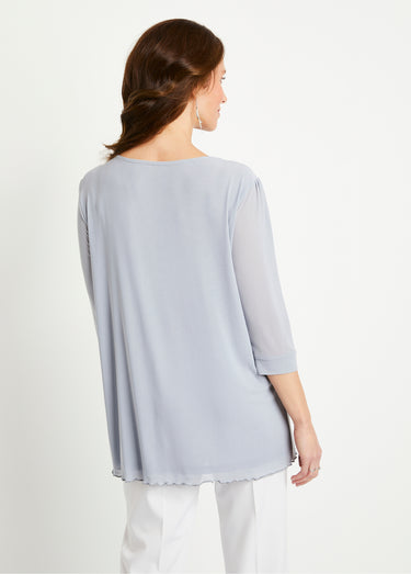 T-shirt long ample résille brodée Argent