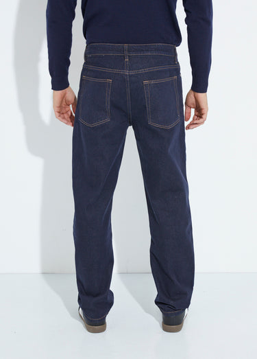 Jean denim 5 poches bas resserré, brut Bleu